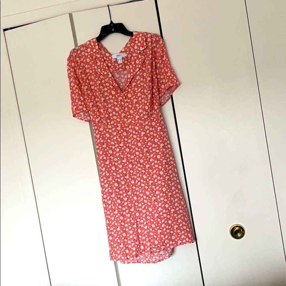 Plus Size Pink and Ivory Floral Print Tie-Up Dress
